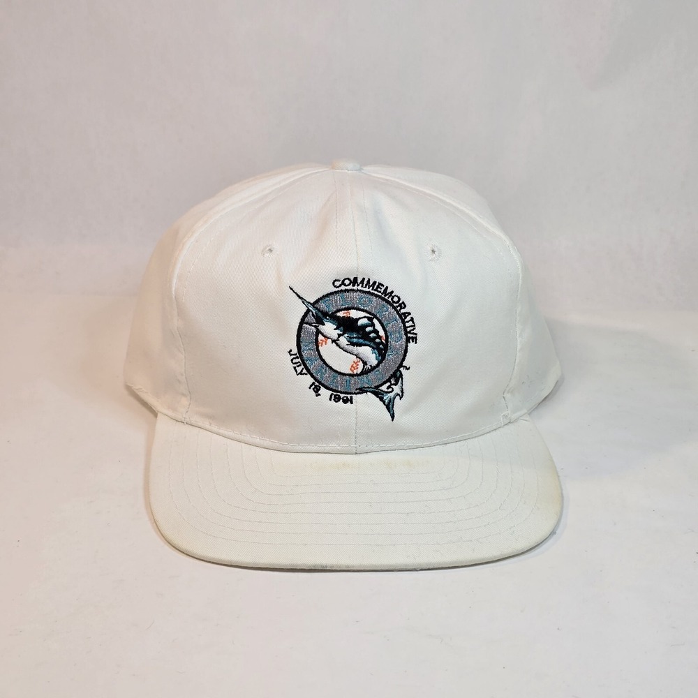 Vintage MLB Florida Marlins Signatures Snapback Hat Cap 1991 Commemorative White